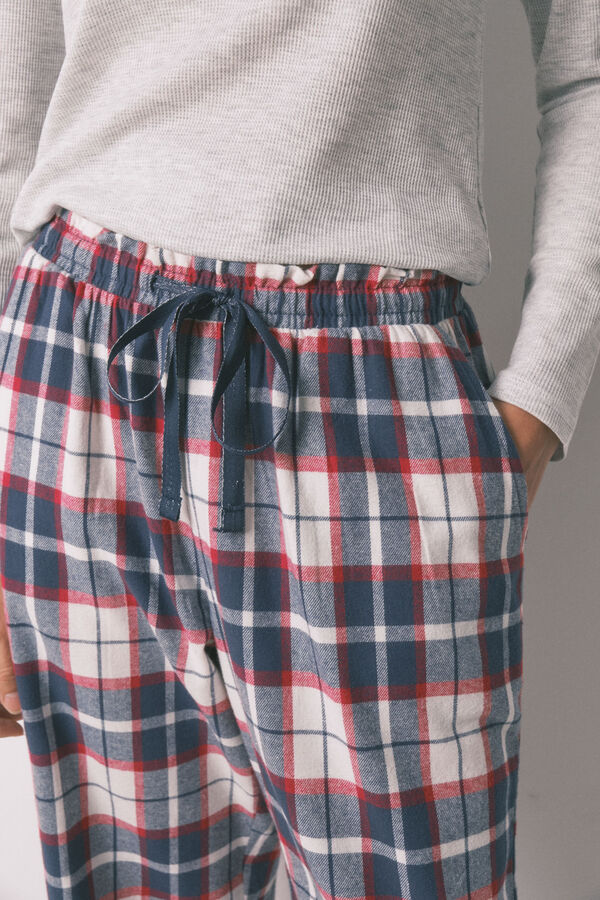 Women'secret Cal&ccedil;as compridas de flanela 100% algod&atilde;o xadrez azul azul