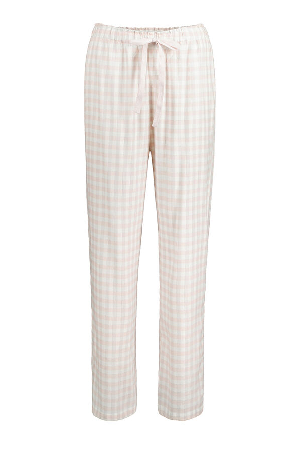 Women'secret Pantalón largo cuadros lúrex rosa kaki