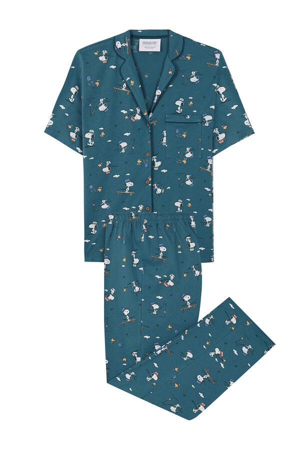 Women'secret Pijama camisero 100% algod&oacute;n verde Snoopy verde