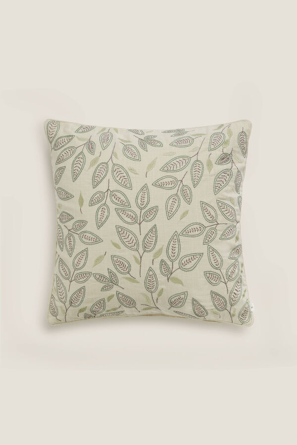Textura Capa travesseiro algod&atilde;o folhas bege