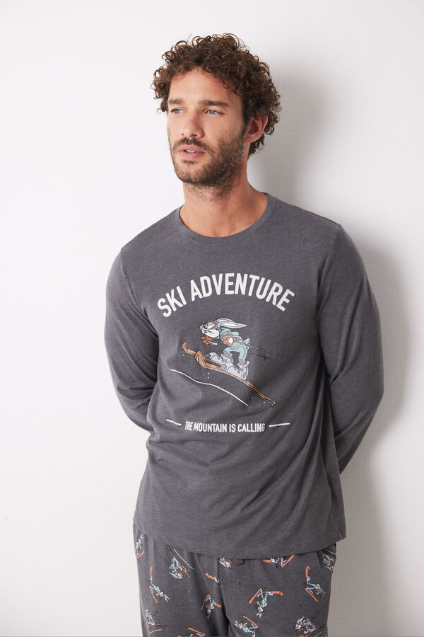 Women'secret Pijama largo hombre 100% algod&oacute;n ski gris