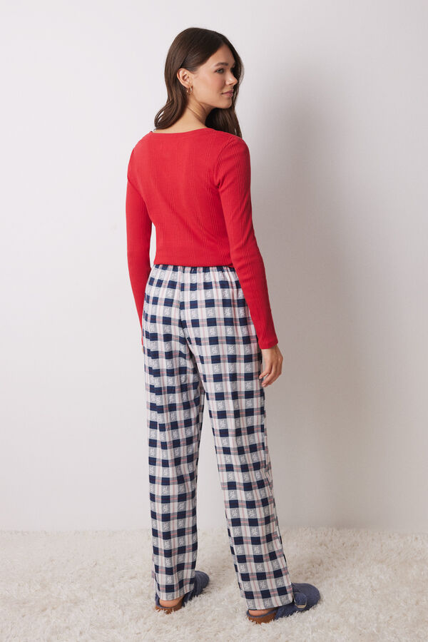 Women'secret Calça de pijama xadrez azul azul