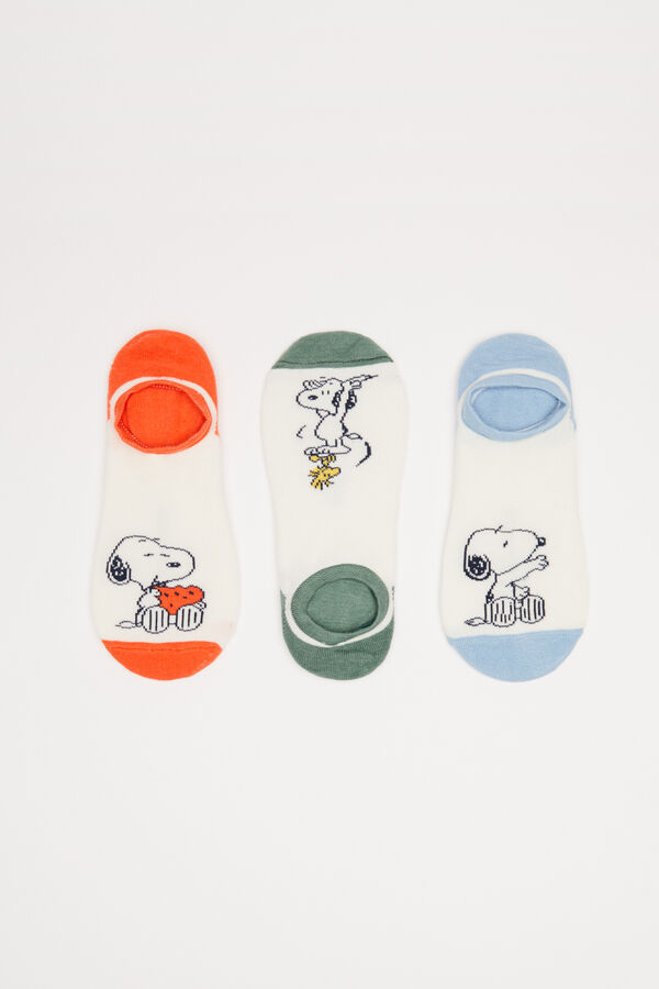 Womensecret Pack 3 calcetines invisibles algodón Snoopy tricolor blanco