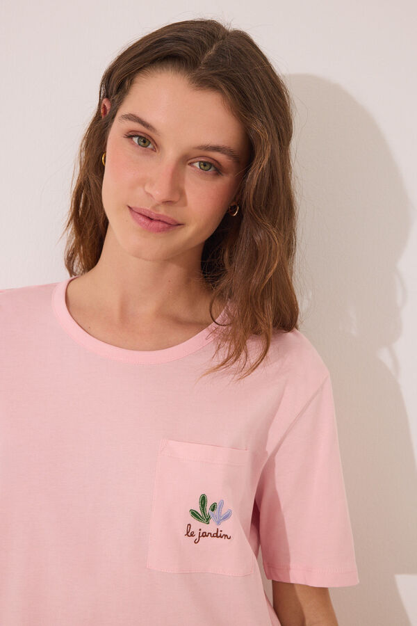 Women'secret Pijama Capri 100% algod&oacute;n rosa macetas rosa