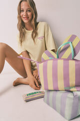 HI&BYE Pijama curto 100% algod&atilde;o &agrave;s riscas amarelo amarelo