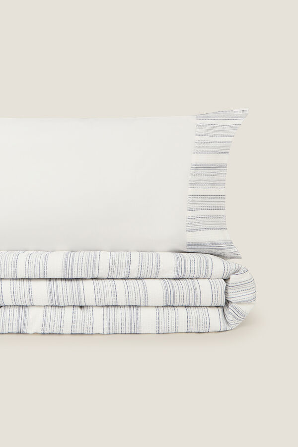 Textura Capa de edred&atilde;o em tecido de algod&atilde;o &agrave;s riscas azul