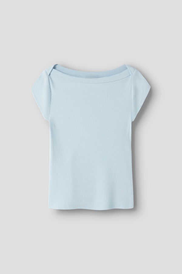 Lmtd T-shirt de manga curta com ombro desca&iacute;do azul