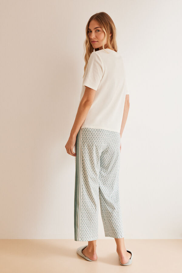Women'secret Pijama 100% algod&oacute;n Capri estampado geom&eacute;trico marfil