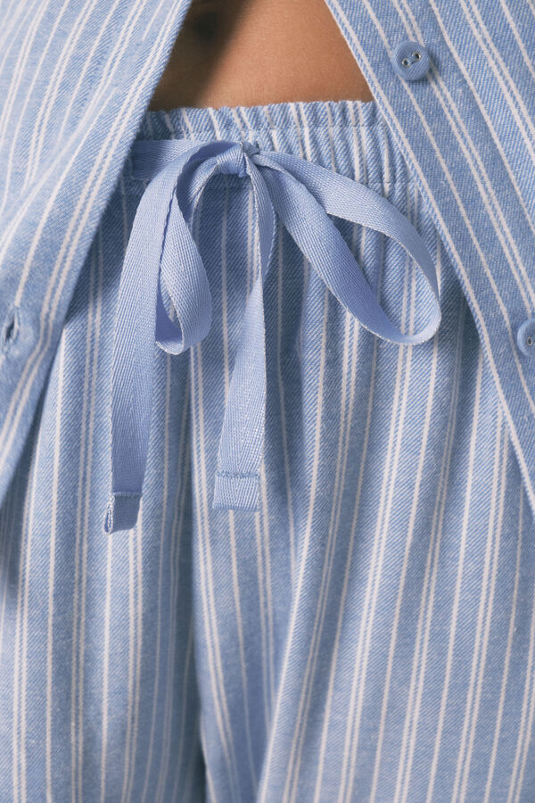 Women'secret Pijama camisa &agrave;s riscas, 100% algod&atilde;o azul
