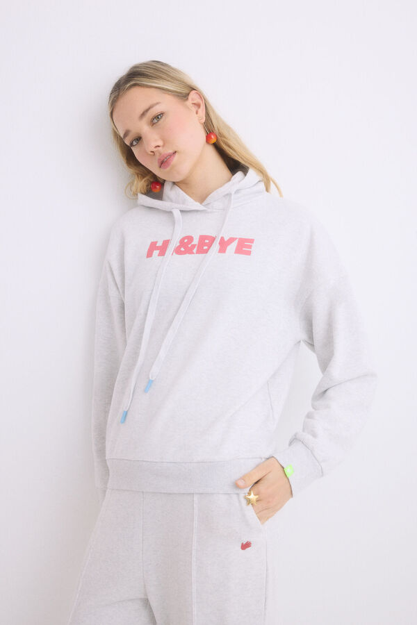 HI&BYE Sweatshirt de capuz de algod&atilde;o cinza cinzento