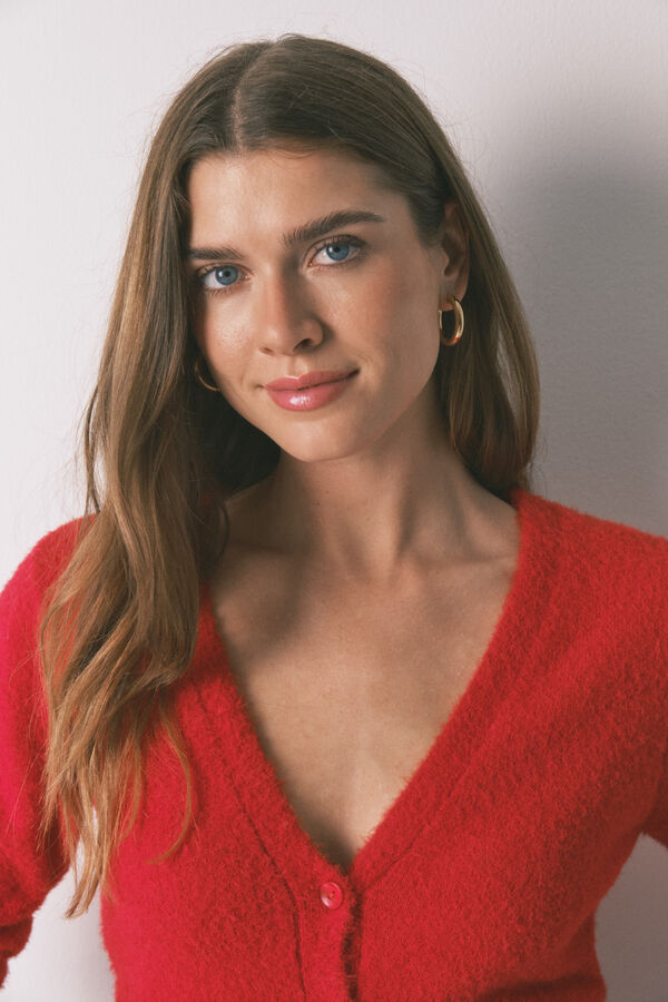 Women'secret Casaco de malha curto tricot suave vermelho vermelho