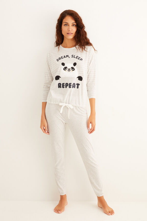 Womensecret Pijama largo rayas panda gris