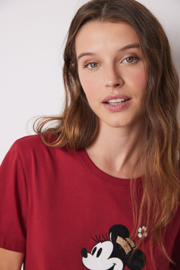 Women'secret Pijama 100% algod&oacute;n cuadros Minnie rojo