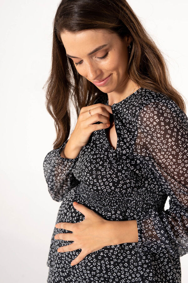 Ohma! Blusa lactancia georgette estampada negro