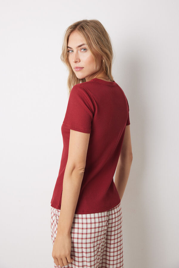 Women'secret Camiseta manga curta em tecido waffle vermelho vermelho