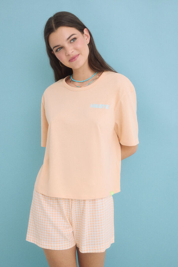 HI&BYE Pijama curto 100% algodão na cor laranja vermelho