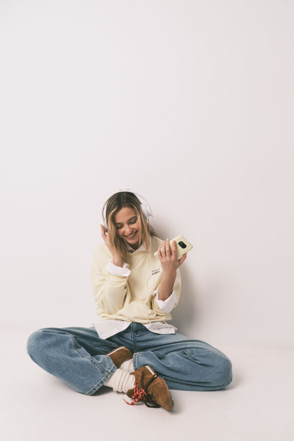 HI&BYE Sweatshirt curta lisa em felpa de algod&atilde;o amarela estampado