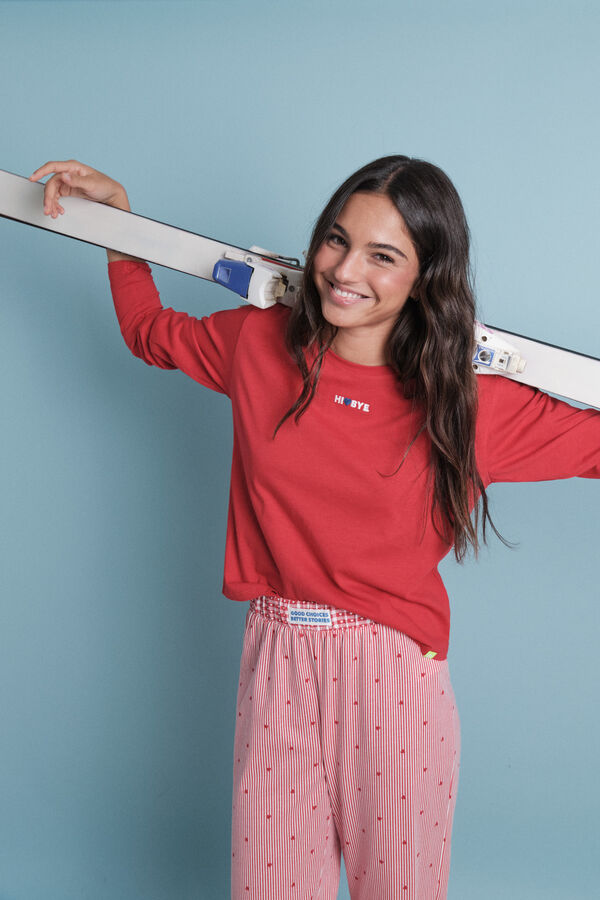 HI&BYE Pijama largo 100% algod&oacute;n rayas rojo  rojo