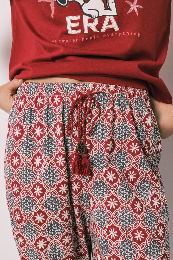 Women'secret Pijama comprido em algod&atilde;o estampado geom&eacute;trico Snoopy vermelho