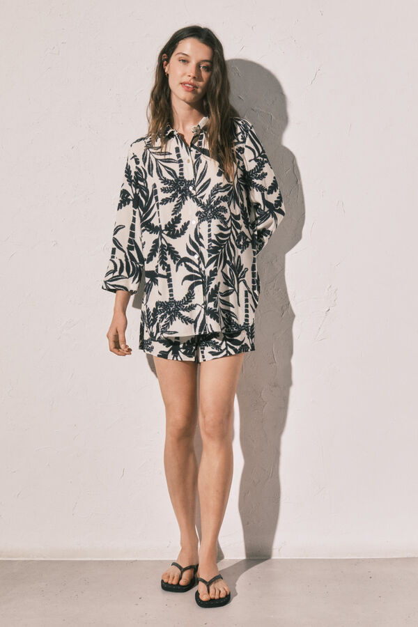 Women'secret Conjunto de camisa e cal&ccedil;&otilde;es estampados preto