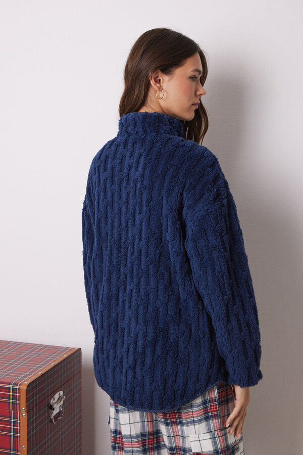 Women'secret Bata corta tejido polar azul azul