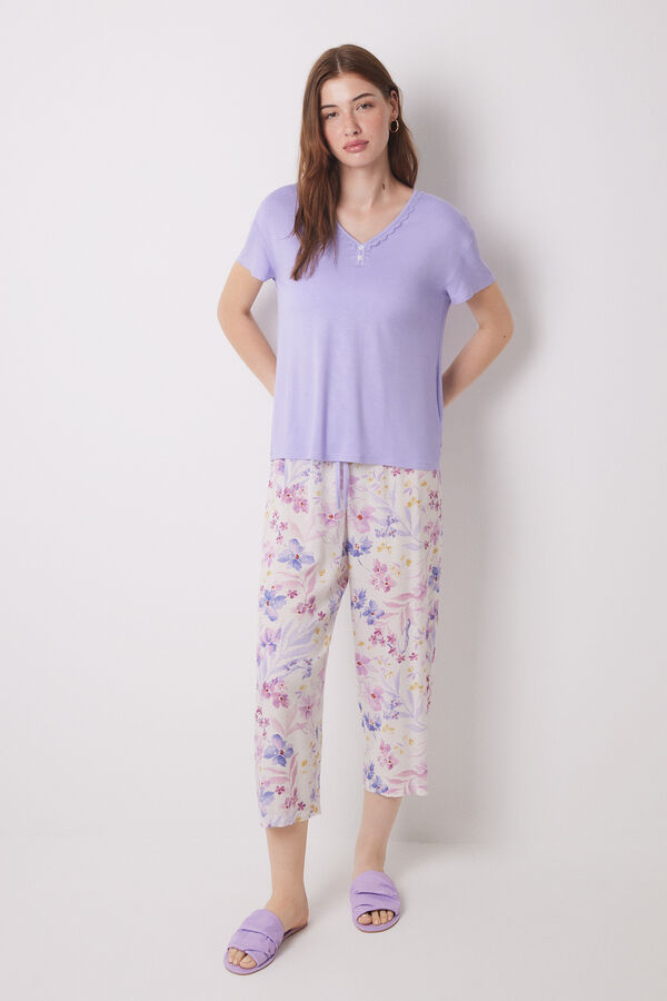 Women'secret Pijama Capri soft touch estampado flores rosa