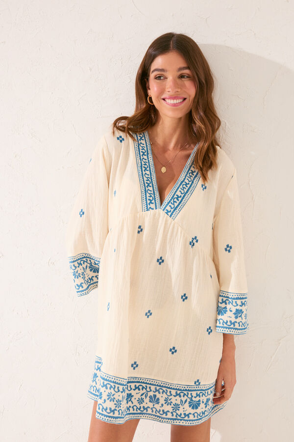 Women'secret T&uacute;nica corta muselina blanca blanco