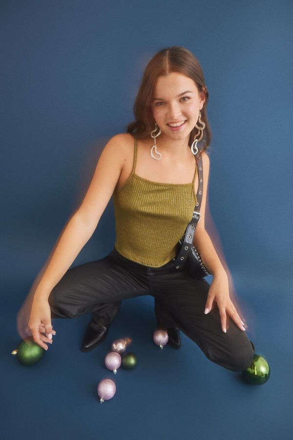 HI&BYE Crop top tirantes lurex kaki kaki