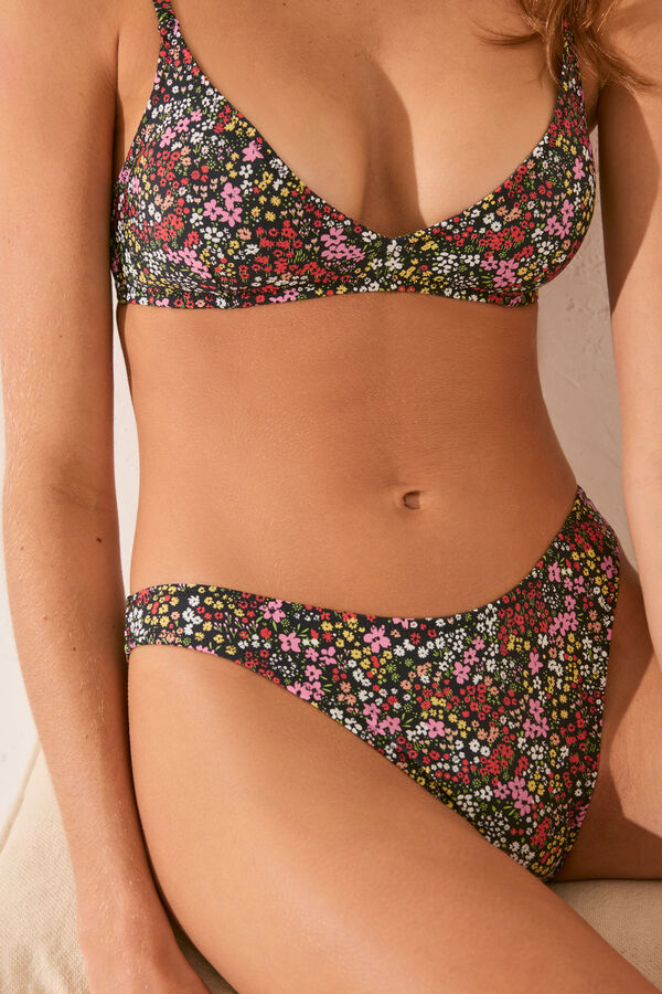 Women'secret Cueca de biqu&iacute;ni brasileira preta mini floral preto