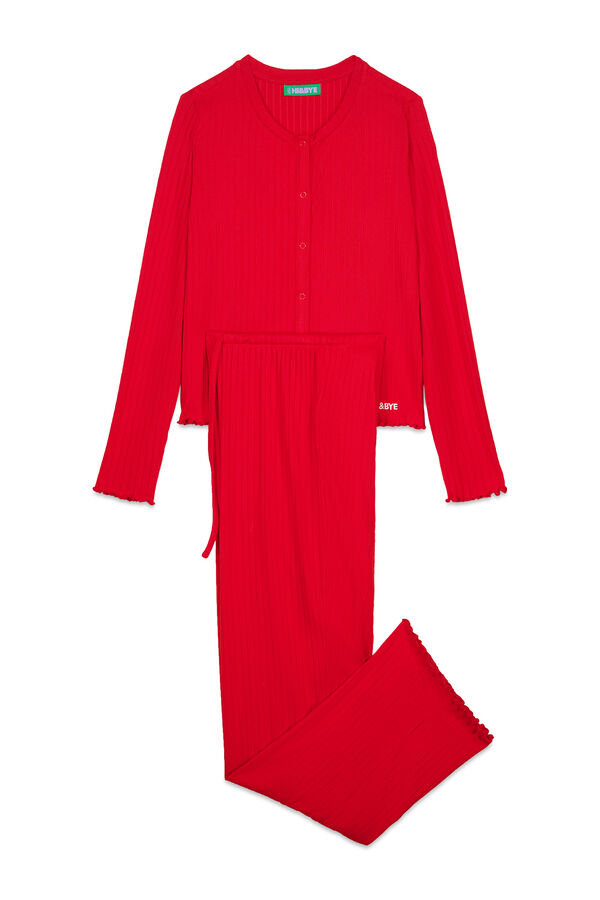 HI&BYE Pijama largo canal&eacute; suave rojo rojo
