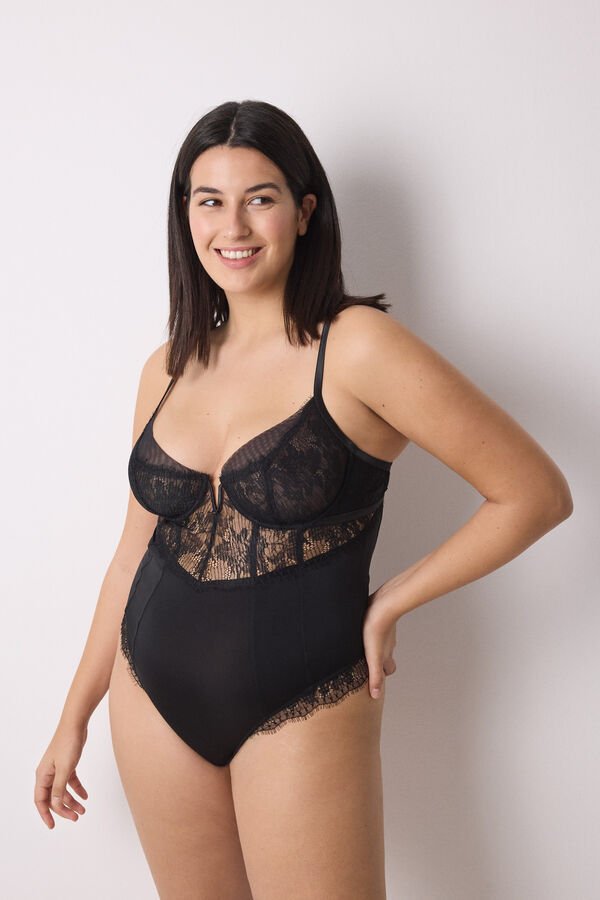 Women'secret Body brasile&ntilde;o microfibra y encaje negro negro