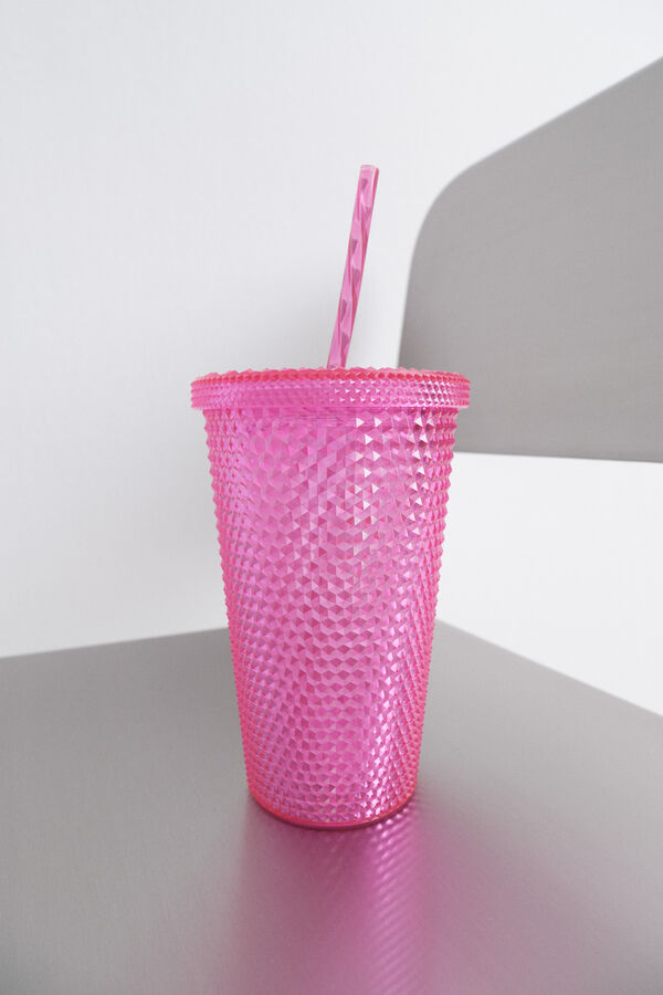 HI&BYE Vaso pl&aacute;stico ca&ntilde;ita integrada vino burdeos