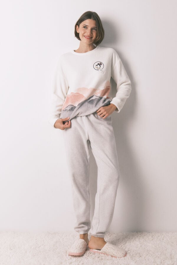 Women'secret Pijama largo polar suave estampado Pingu marfil