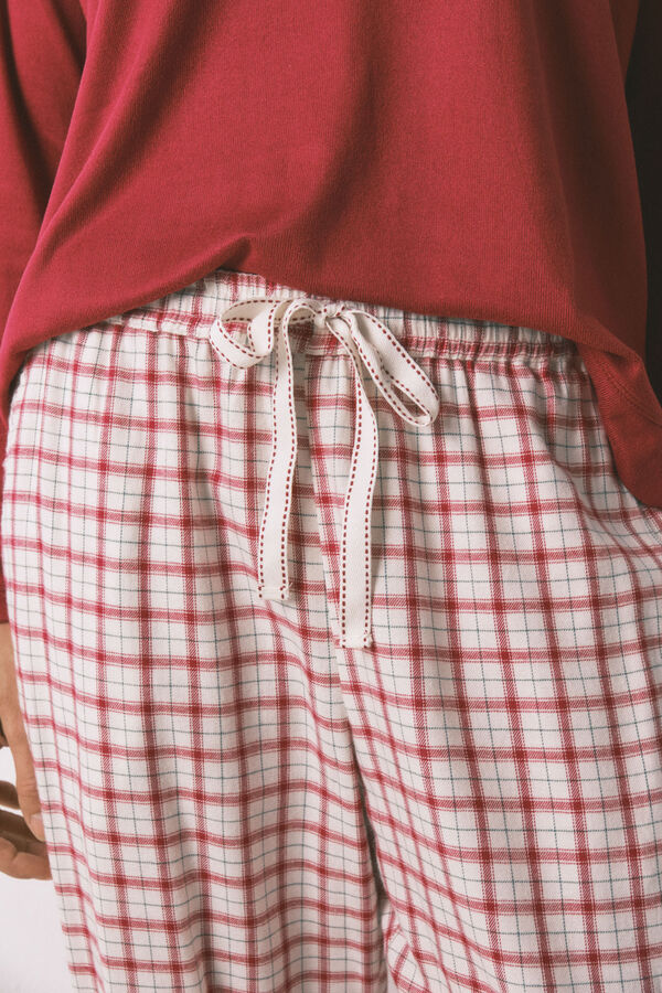 Women'secret Pantal&oacute;n largo franela estampado cuadros blanco estampado