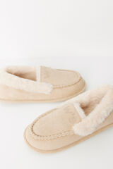Women'secret Zapatillas casa mocas&iacute;n ante pelo beige nude