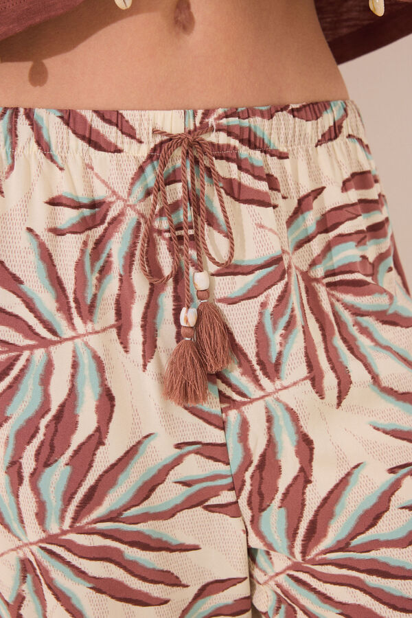 Women'secret Cal&ccedil;a de viscose com estampado de folhas marrons verde