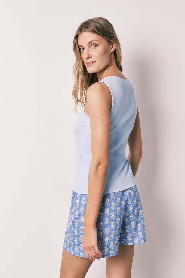 Women'secret Pijama curto em algod&atilde;o azul decote quadrado azul
