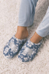 Women'secret Chinelos de quarto com remendo de borrego brilhante azul