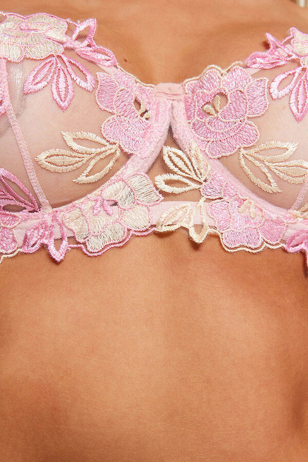 Trendyol Conjunto de ropa interior sin tirantes con encaje bordado rosa  rosa