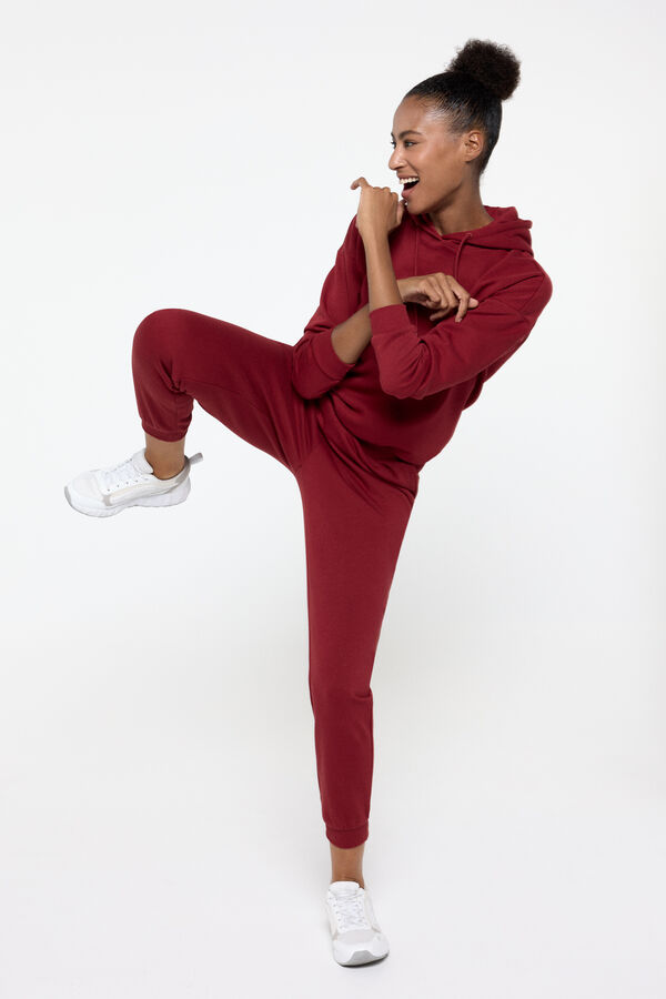 Only Play Pantal&oacute;n jogger suave de cintura alta y bolsillos laterales, color granate rojo