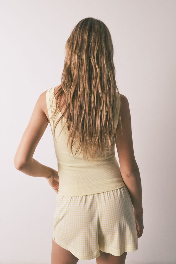 HI&BYE Pijama curto em algod&atilde;o aos quadrados amarelo amarelo