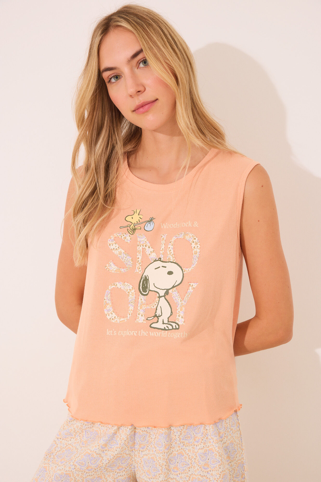 Women'secret Pijama corto Snoopy naranja