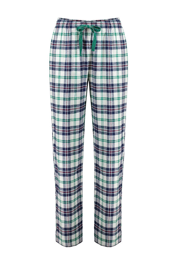 Womensecret Pantalón pijama cuadros 100% algodón blanco estampado