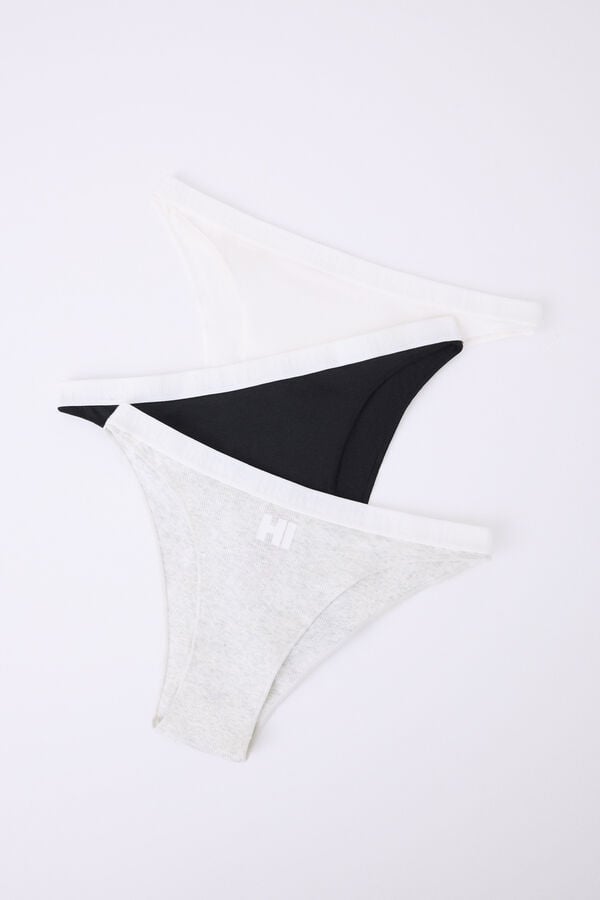 HI&BYE Pacote de 3 cuecas brasileiras branca, cinza, preta branco