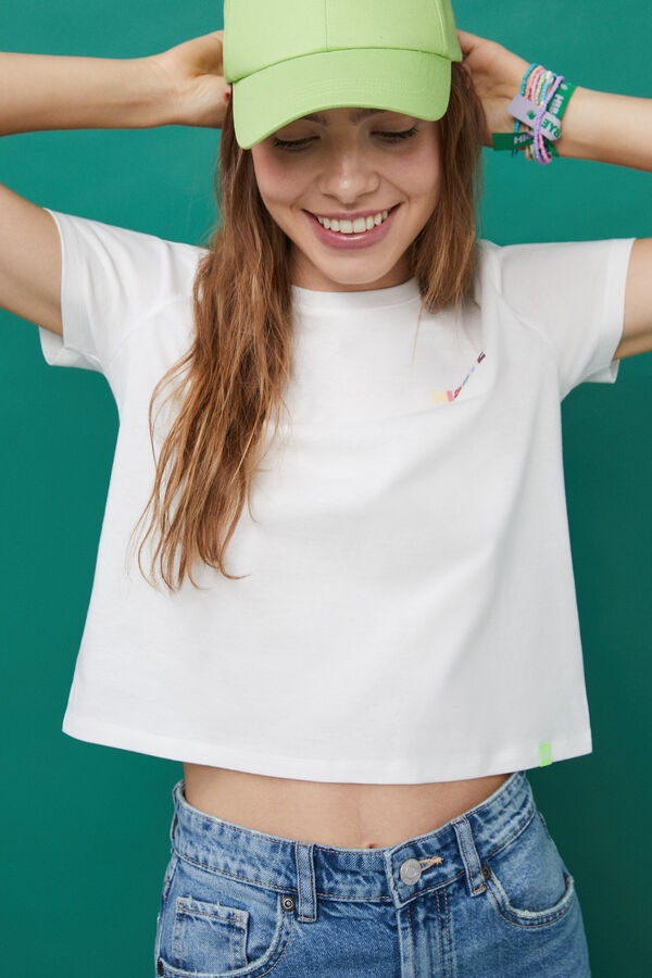 Womensecret Camiseta 100% algodón crudo mini logo marfil