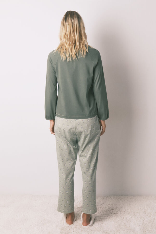 Women'secret Pijama largo algod&oacute;n pantal&oacute;n flores kaki
