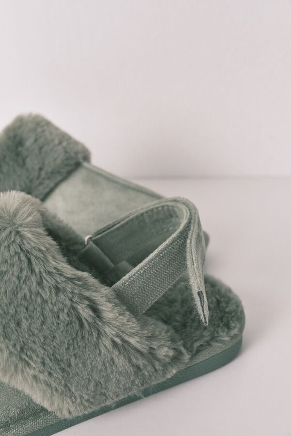 Women'secret Zapatillas casa zueco pelo verde verde