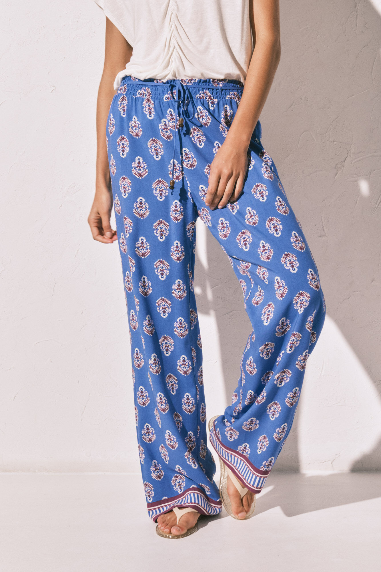 Women'secret Pantal&oacute;n largo estampado sello azul