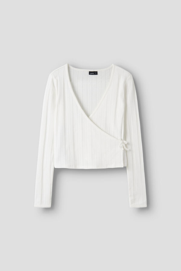 Lmtd Top de malha de manga comprida cruzado com la&ccedil;ada branco