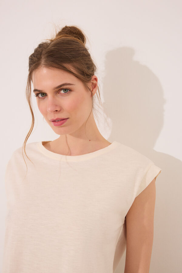 Women'secret T-shirt branca manga  bege